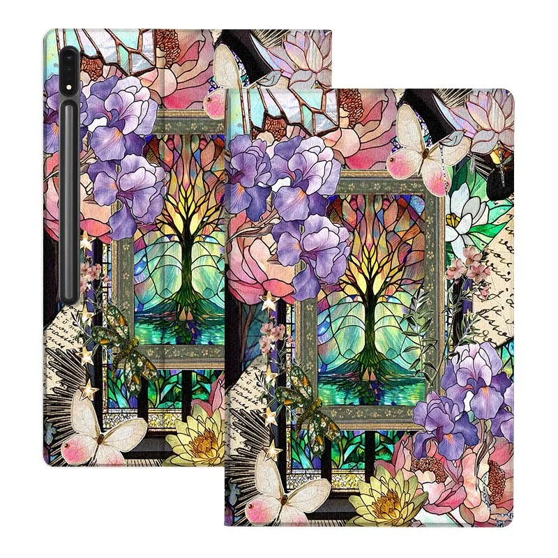 Stained Glass Flower For Samsung Galaxy Tab S10 S19 S8 S7 S6 FE Plus Lite Protective Tablet Case