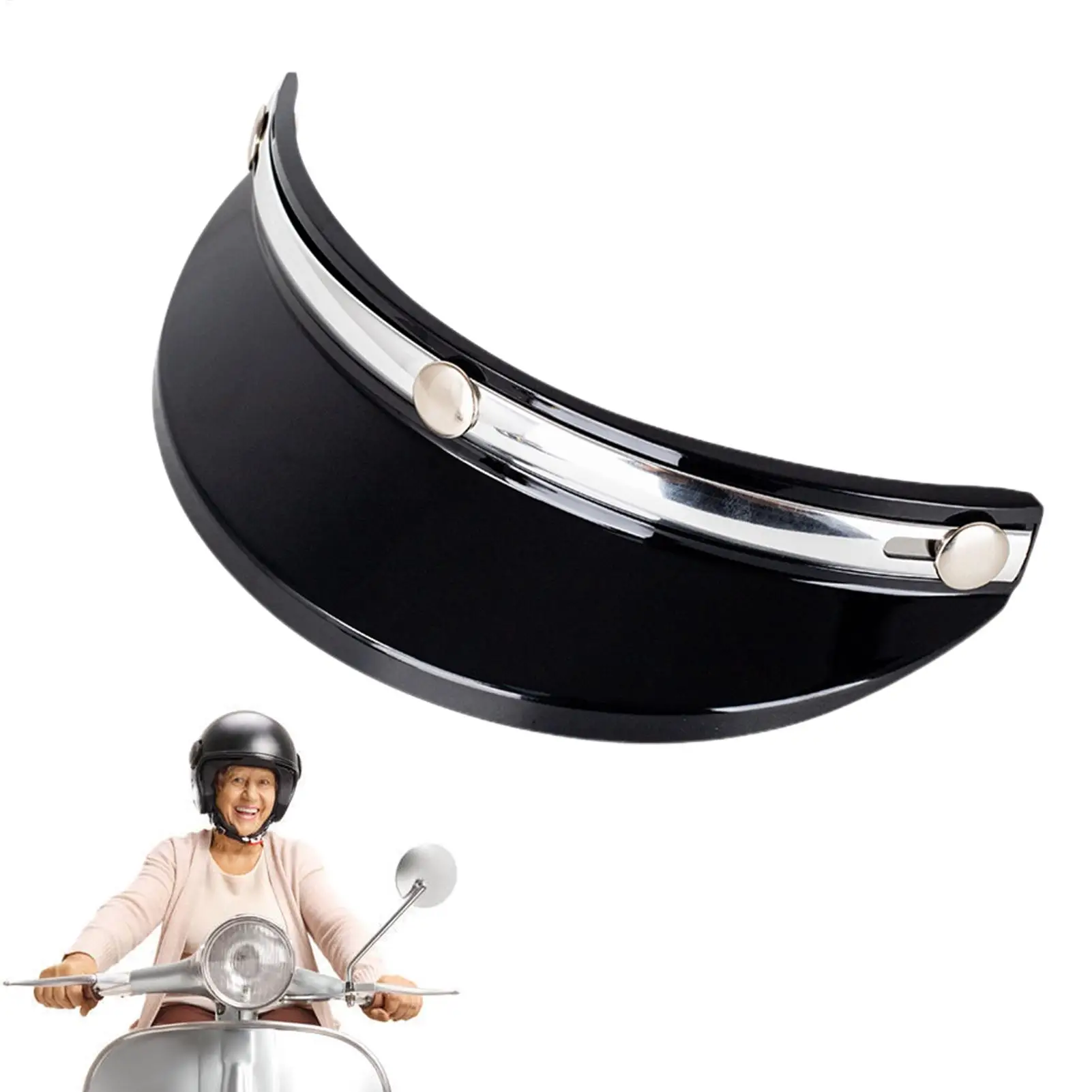 Universal Black 3-Snap Motorcycle Helmet Peak Lens Open Face Sun Shade Visor Shield Windshield Sunshield Anti-UV Helmet Accessor