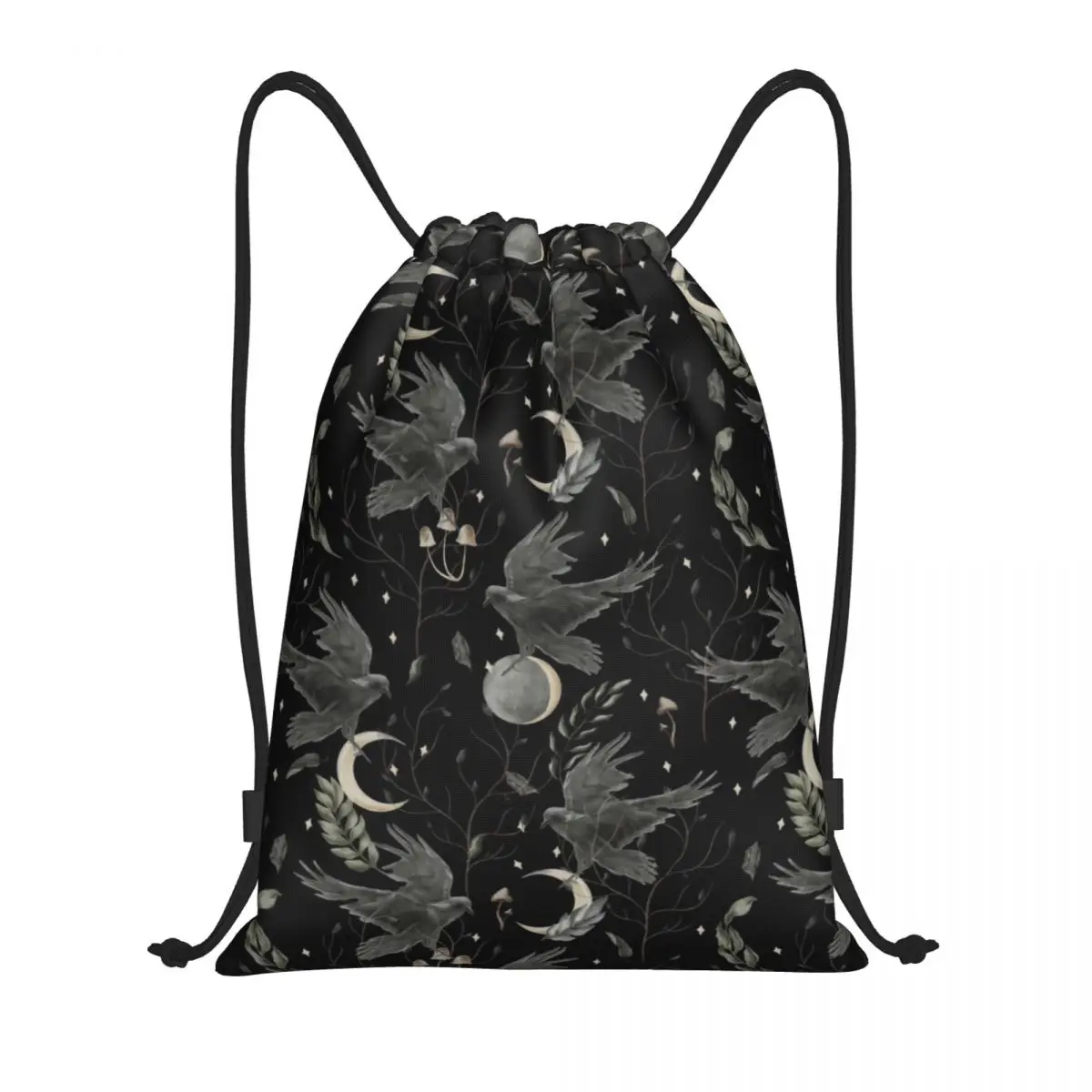 Crow Moon-mochila con cordón para hombre y mujer, saco deportivo plegable para gimnasio, Halloween, bruja escalofriante, bolsa de entrenamiento