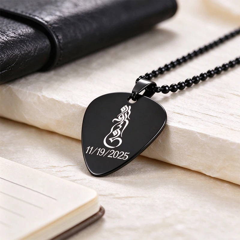 Custom Guitar Pick Necklace Personalized Photo Logo Text Engraving Stainless Steel Photo Necklace Boyfriend Gifts For Christmas