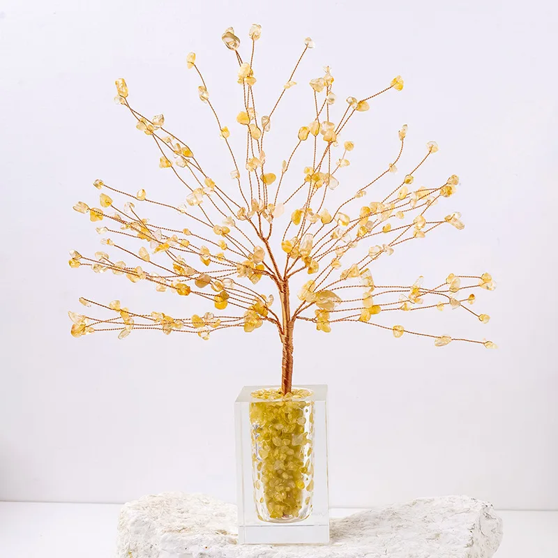 Feng Shui Luxury Home Decor Wealth-Attracting Crystal Money Tree Ornament for Living Room TV Cabinet Office Desk Decor Office De