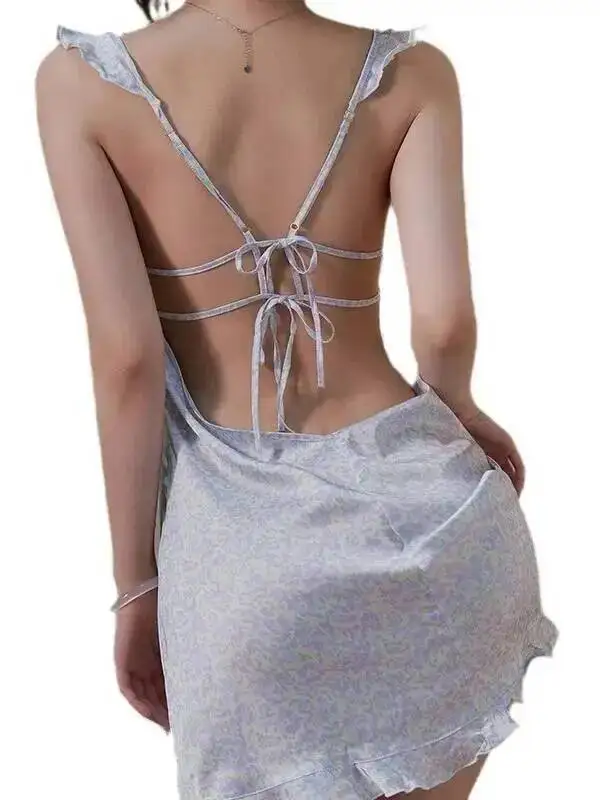 جديد الدانتيل الخاص مثير منامة المرأة الساتان الشيفون ملابس خاصة الرغبة النقية فستان عارية الذراعين العميق الخامس الحمالات فستان بلا أكمام 129Q