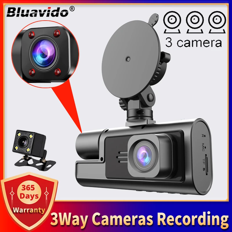 

3 Way Dash Cam Front 1080P Car Video Recorder 480P Rear, Cabin Camera Motion Detection For Uber Taxi Shared Driver Car DVR