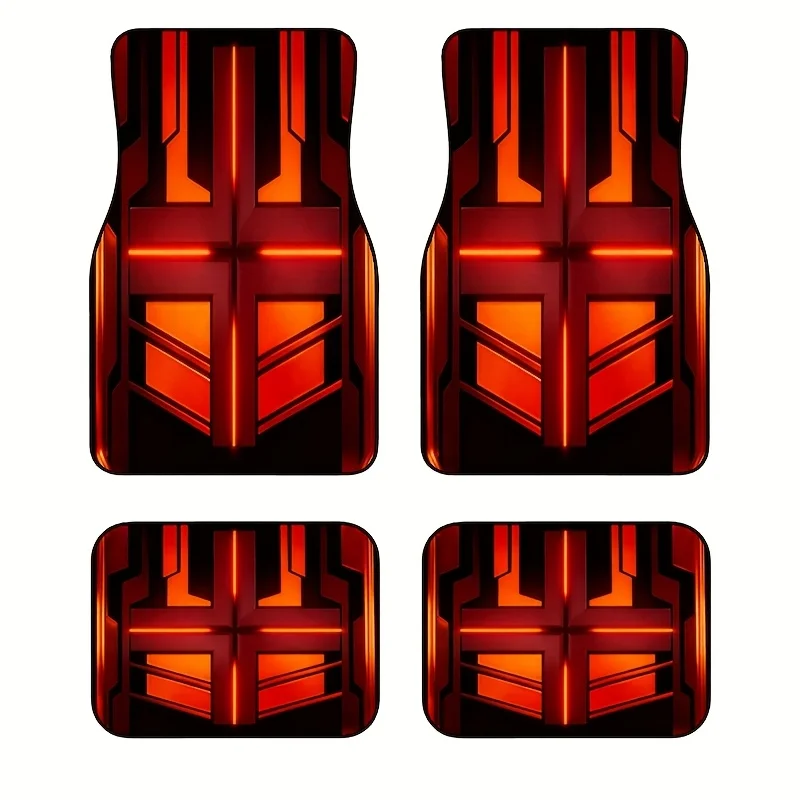 4pcs Black And Red Cross Mecha Wind Car Floor Mats, Trendy, Durable, Non-Slip, Universal Fit For Cars, Trucks, And SUVs - Perfec