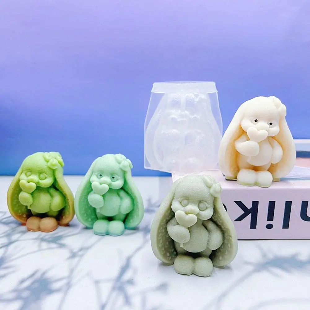 New 3D Rabbit Take Love Candle Silicone Mold DIY Long Eared Rabbit Craft Candle Plaster Resin Mold Handmade Chocolate Cake Tool