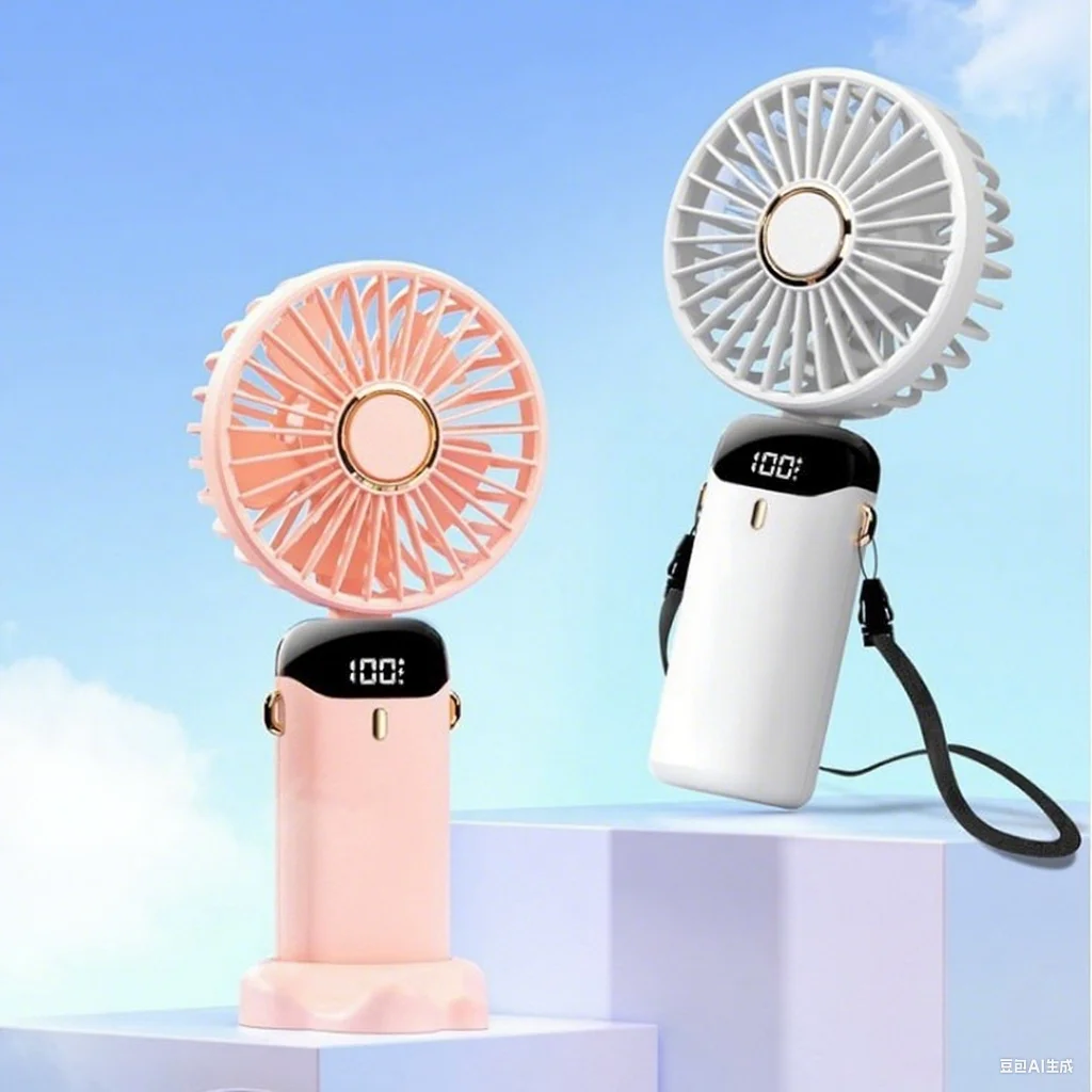 

D2 Handheld Neck Desk Fan 5 Speed Digital Display Ultra Quiet Makeup Fan for Women Desktop Clip Fan Office 3 in 1 Portable Fan