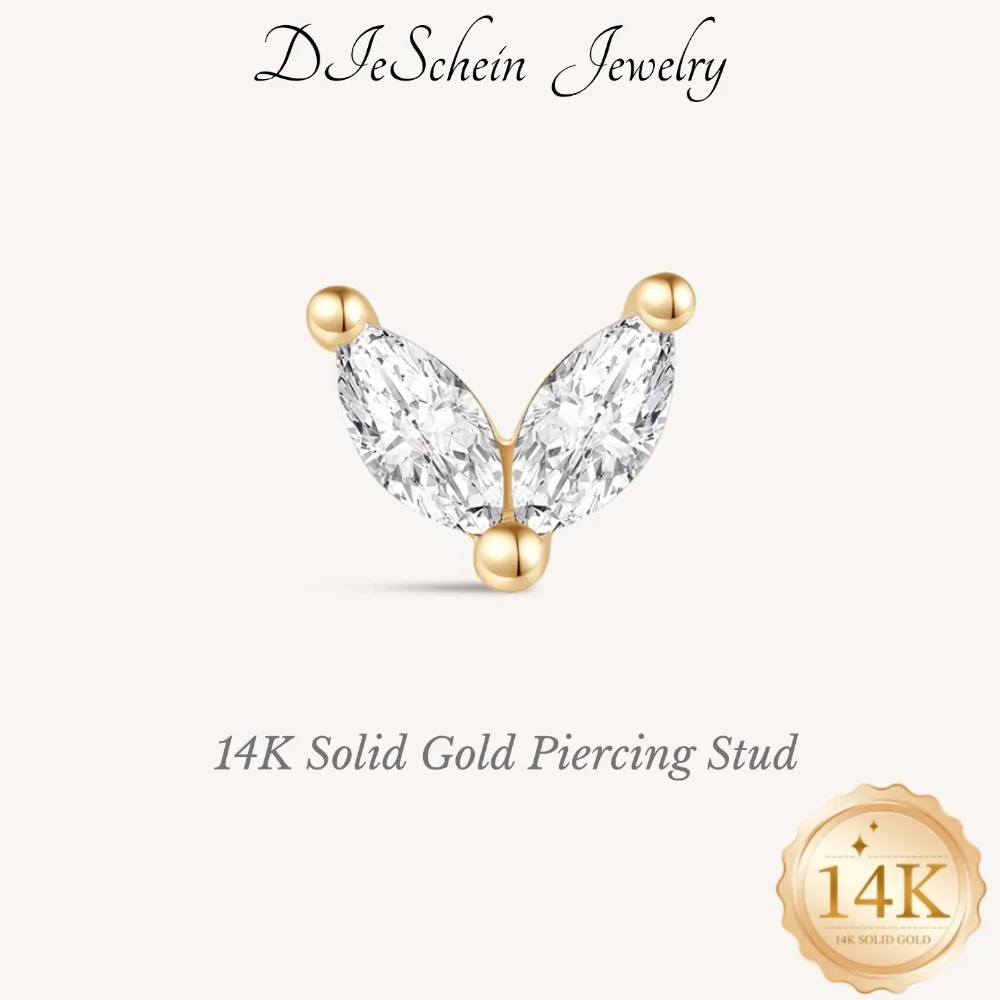 DIeSchein 14K Solid Gold Flat Back Stud Earrings Personalized  Cartilage Stud Earrings for Helix Tragus Daith Piercings Jewelry