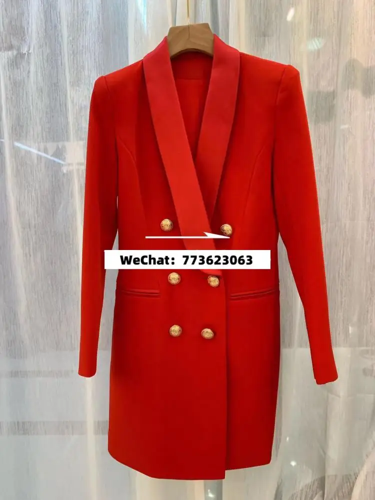 بدلة Ele من الساتان دكتور مع أزرار صف مزدوج وأكمام طويلة عالية الخصر على شكل حرف a ميدي دكتور للعمال والتنقل