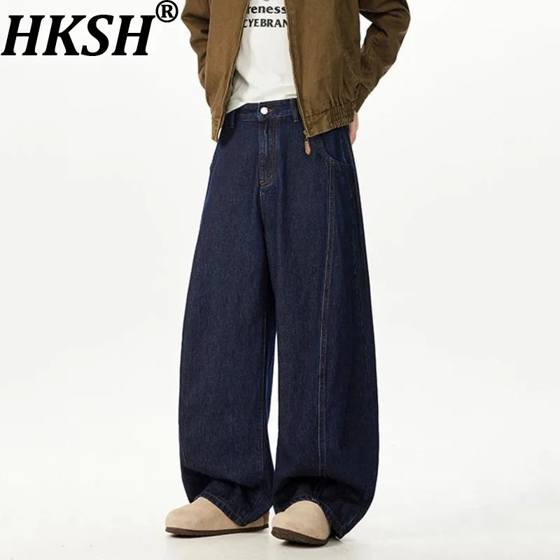

HKSH осенние новые простые мужские джинсовые брюки однотонные повседневные деконструктивные лоскутные широкие свободные универсальные джинсы Tide HK12102
