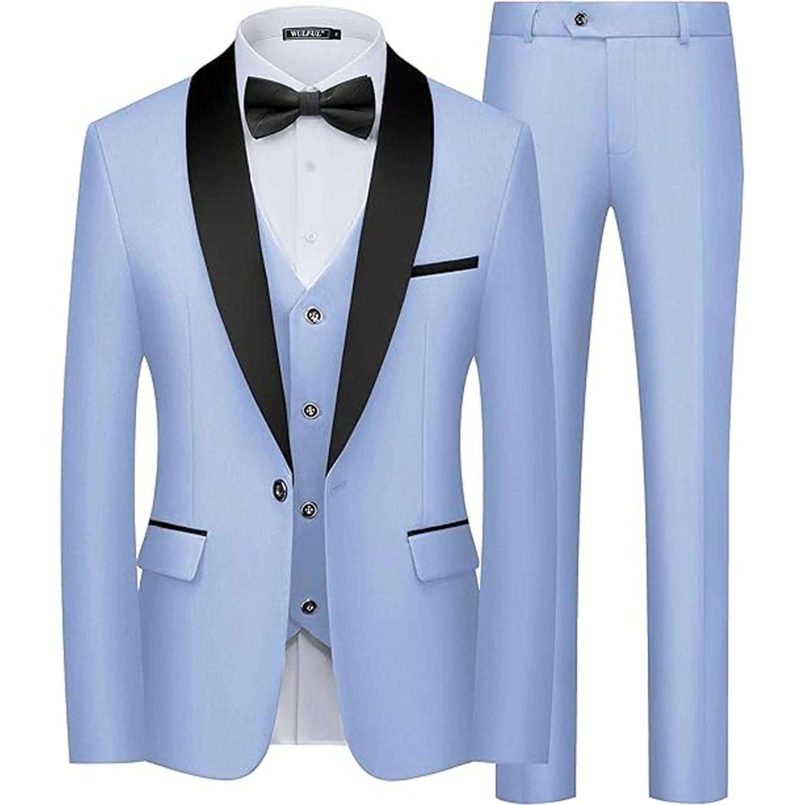 

Men's 3 Pieces Shawl Collar Suits Blazer Vest Pants Slim Fit Tuxedo Suit Set One Button Formal Jacket for Wedding Prom Party