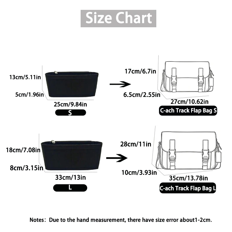 EverToner Felt Inner Storage Bag For C-ach Track Flap Bag Fix Shape Improve Storage Space Bag Lining Modification Accessories