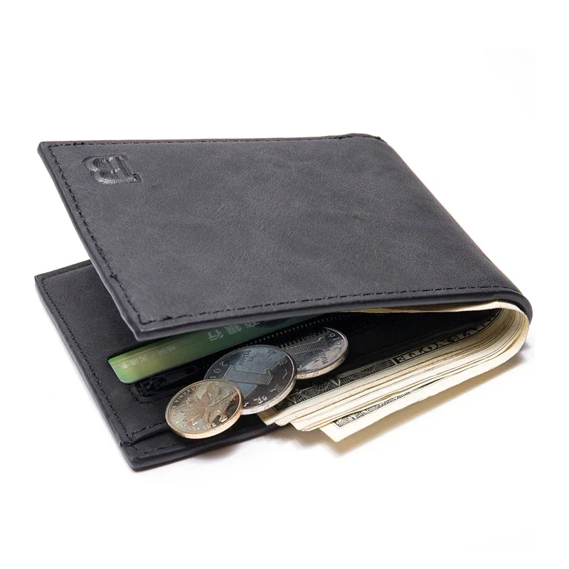 Fashion PU Leather Men's Wallets With Coin Bag Zipper Small Bank Purses Dollar Slim Purse Card Holders New Design Money Wallet