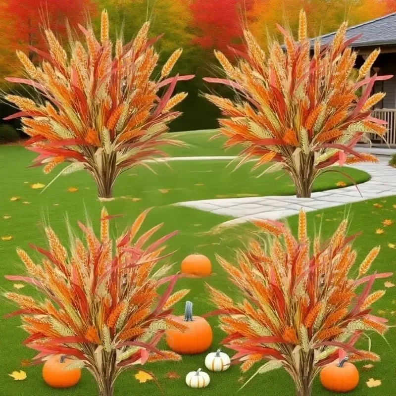 2026 New Model Advanced Artificial Orange Wheat Stalks Fake Wheat Ears for Home Wedding Party Floral Arrangement Table Decor