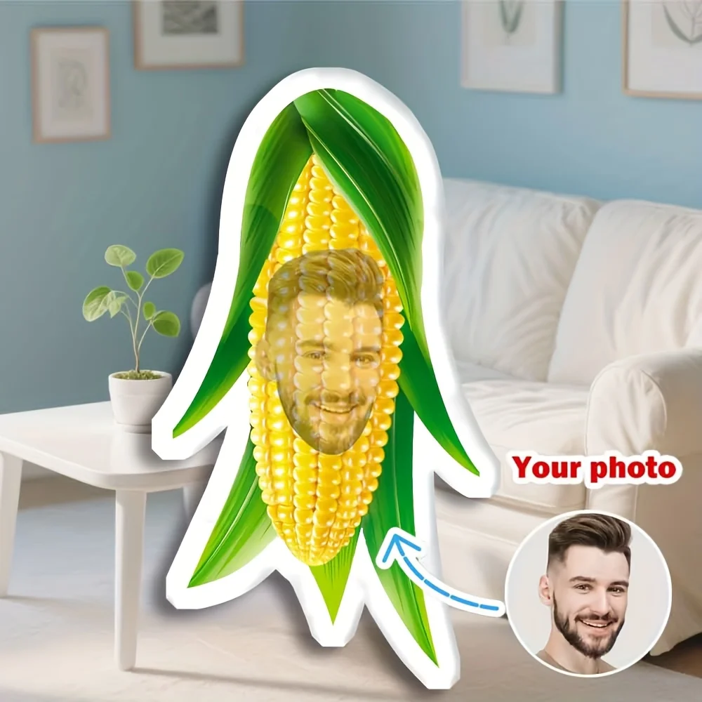 Customizable Corn Cob Photo Pillow - Dual-Sided Design, 100% Polyester Plush, Machine Washable - Funny Gift for Birthdays, Chris