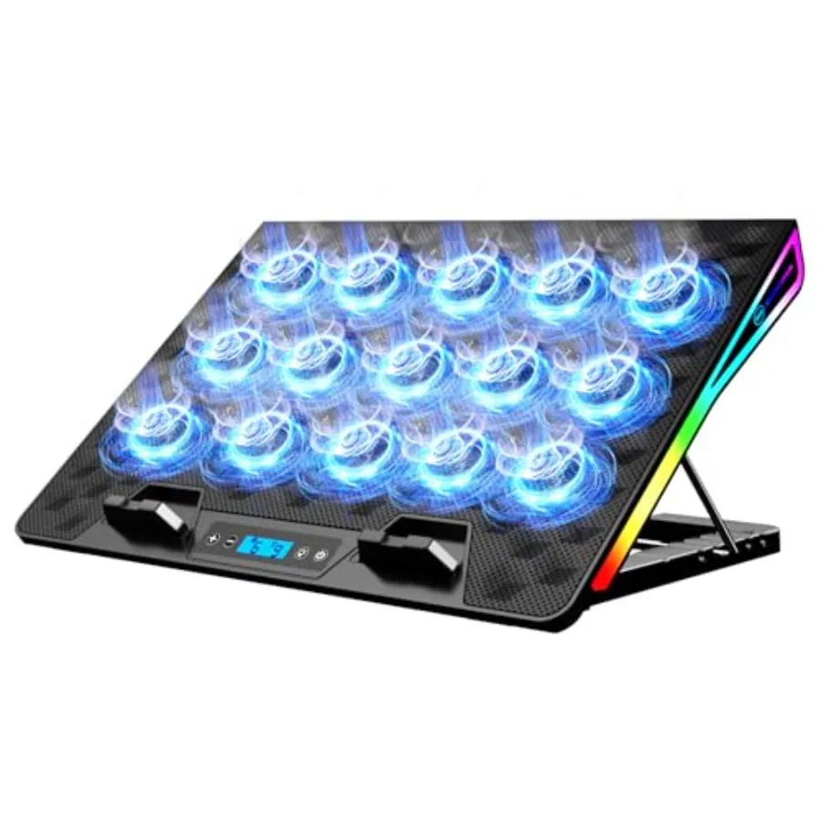 

Gaming Laptop Cooling Pad with 15 Quiet Fans RGB Laptop Cooler for 10-17.3 Inch 4 Height Stands 2 USB Ports - Blue
