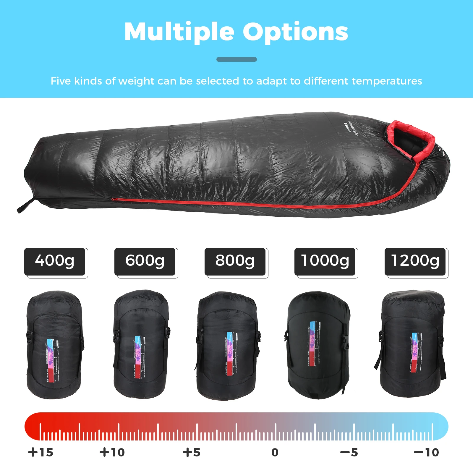 95% White Goose Down Sleeping Bag Ultralight Waterproof Breathable Travel Warm Sleeping Bag for Outdoor Hiking Camping Black