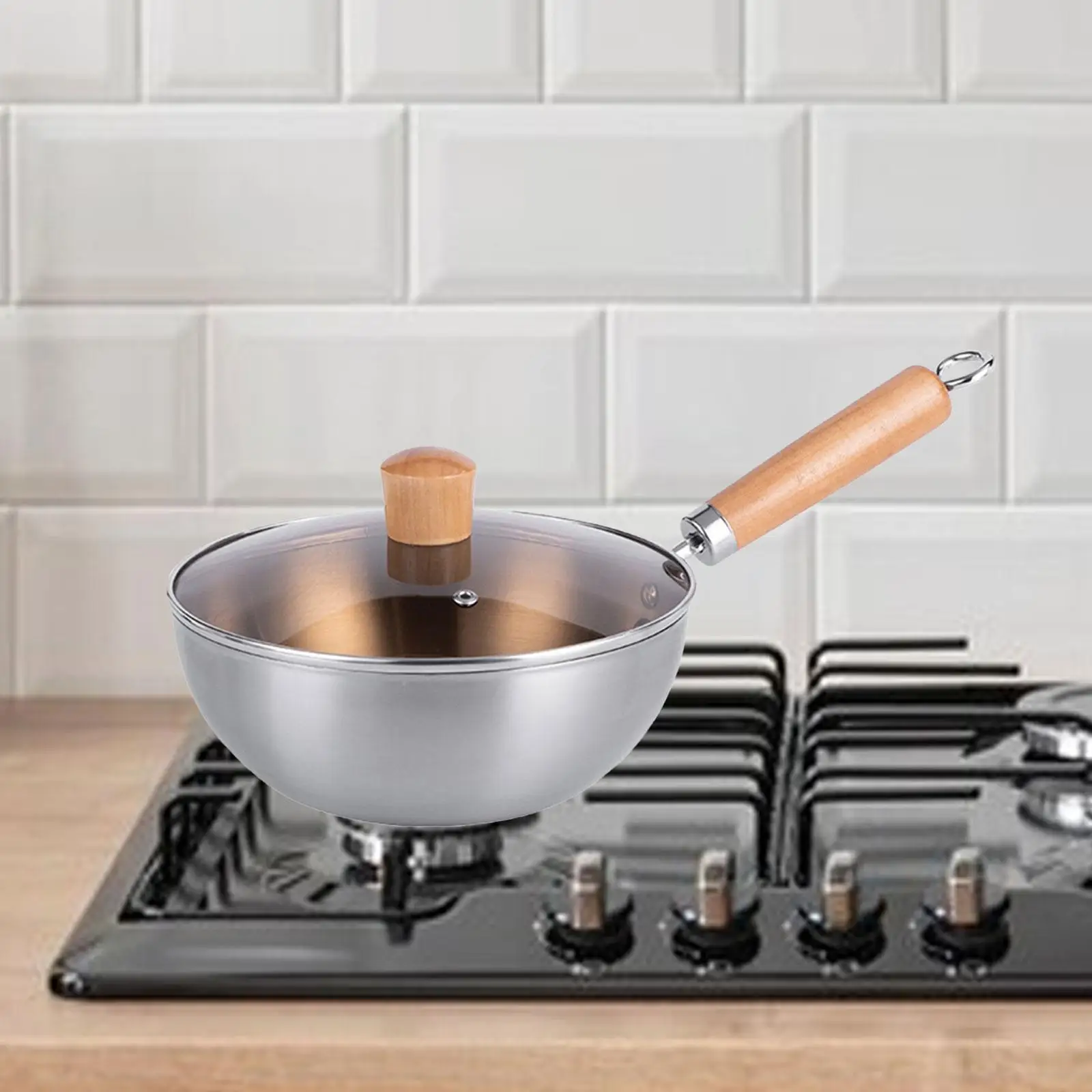 

Антипригарная вок-сковорода кастрюля с деревянной ручкой, Обычная кухонная утварь без покрытия, с плоским дном для индукционных поверхностей, для всех варочных поверхностей, для кипячения, варочная поверхность