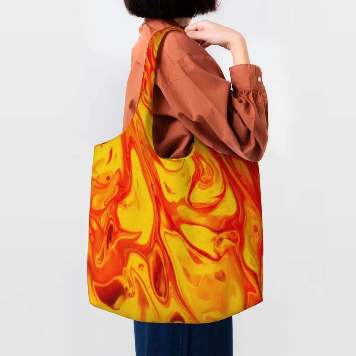 

Splatter Print Shopper Bag Marble Fire Shopping Bags Female College Cloth Tote Bag Funny Print Handbags