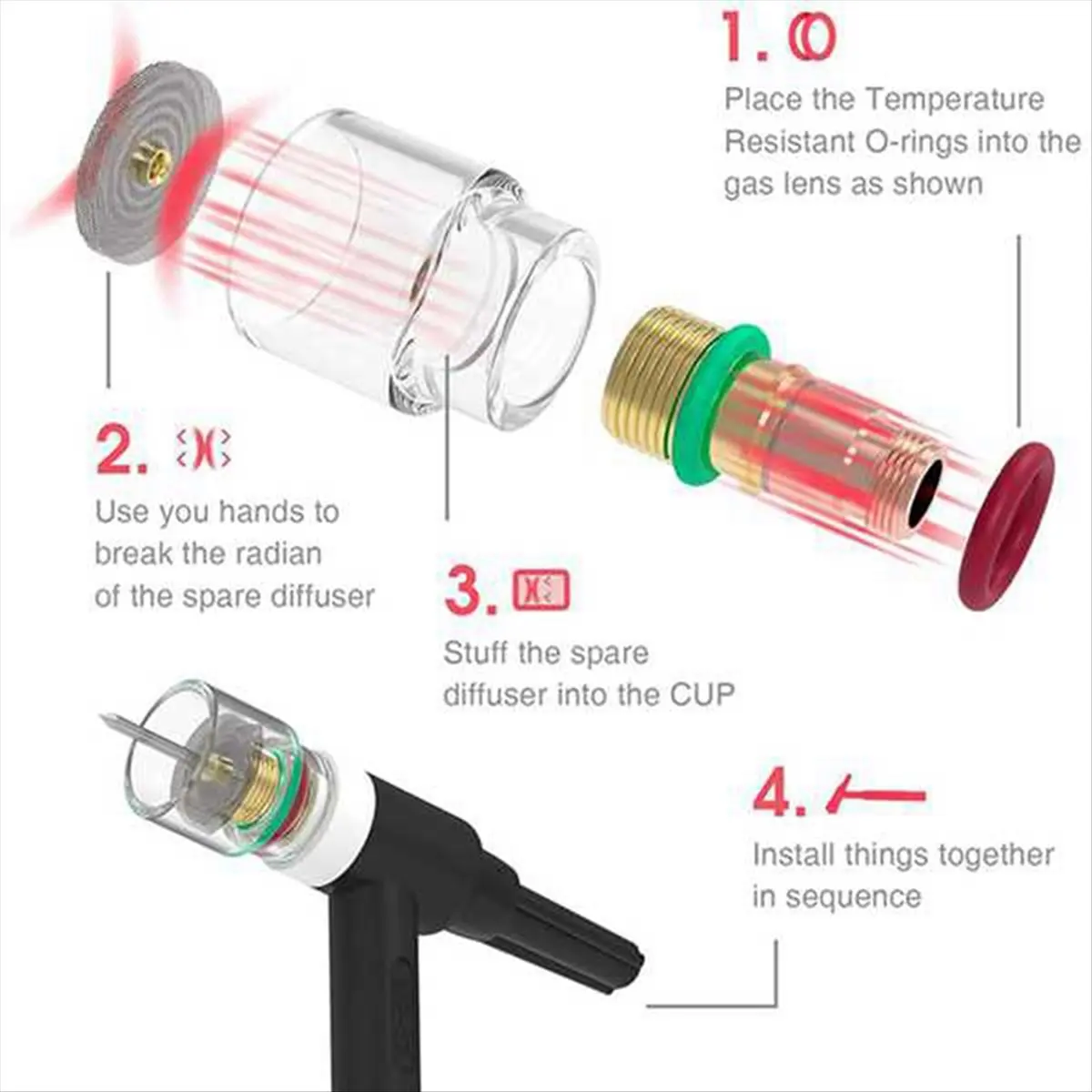ABJY 87 قطعة TIG مجموعة ملحقات شعلة اللحام عدسة غاز قصيرة 12 طقم أكواب زجاجية لـ -17/18/26 #4
