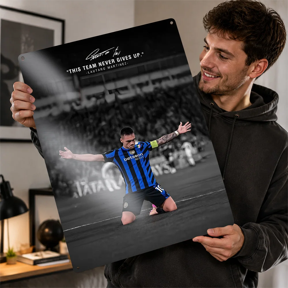 Lautaro Martinez Celebrates a Goal Personalized 3D Textured Metal Poster Wall Art Vintage Tin Signs for Modern Home Decoration