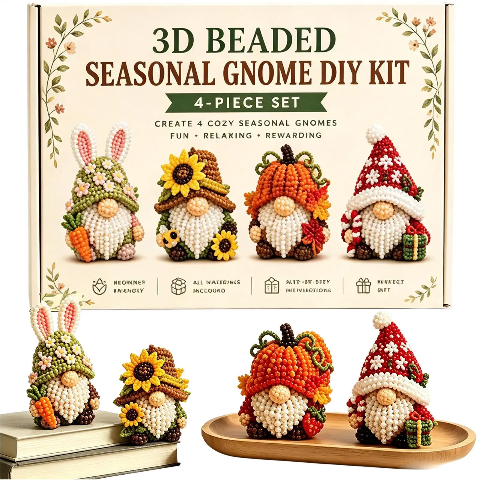 DIY 3D Gnom Perlen-Stickerei-Sets Zubehör Perlenarbeits-Set Buntes Perlen-Bastelset für Anfänger Mädchen Frauen Enthusiasten