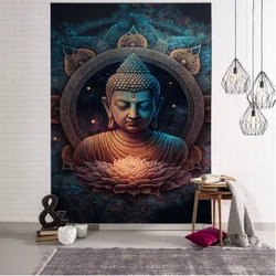 Bohemian mandala tapestry with buddha art、家の装飾用の吊り下げ生地、ベッドシーツ、屋外寝袋