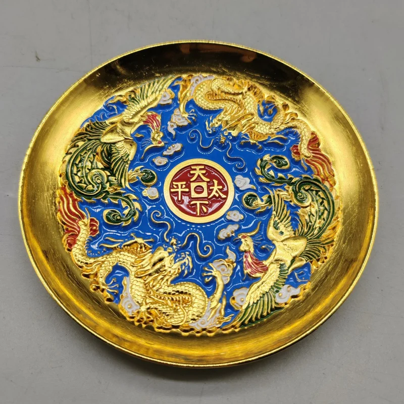 

Early Years Pure Copper Painted World Taiping Dragon and Phoenix Plate Made in Years of Qian Long Emperor of Qing Dynasty Crafts