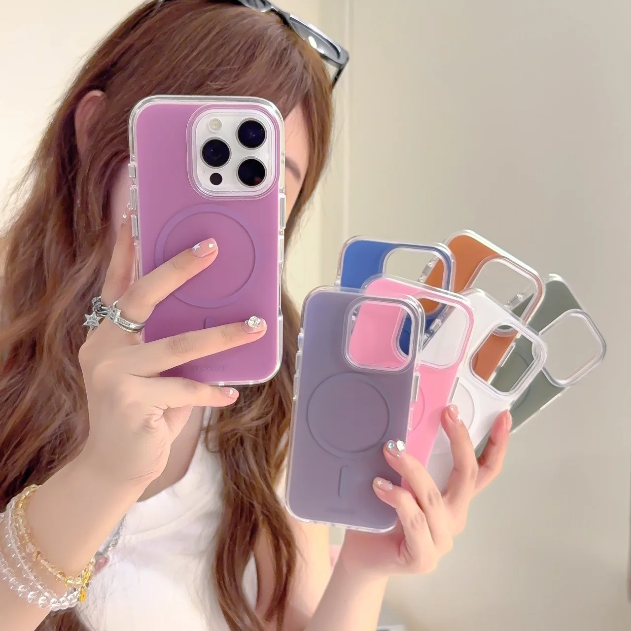 

Простой матовый на ощупь, 7 цветов, магнитный противоударный защитный чехол для телефона с круглым краем airb для iPhone 16, 15, 14, 13 Pro Max