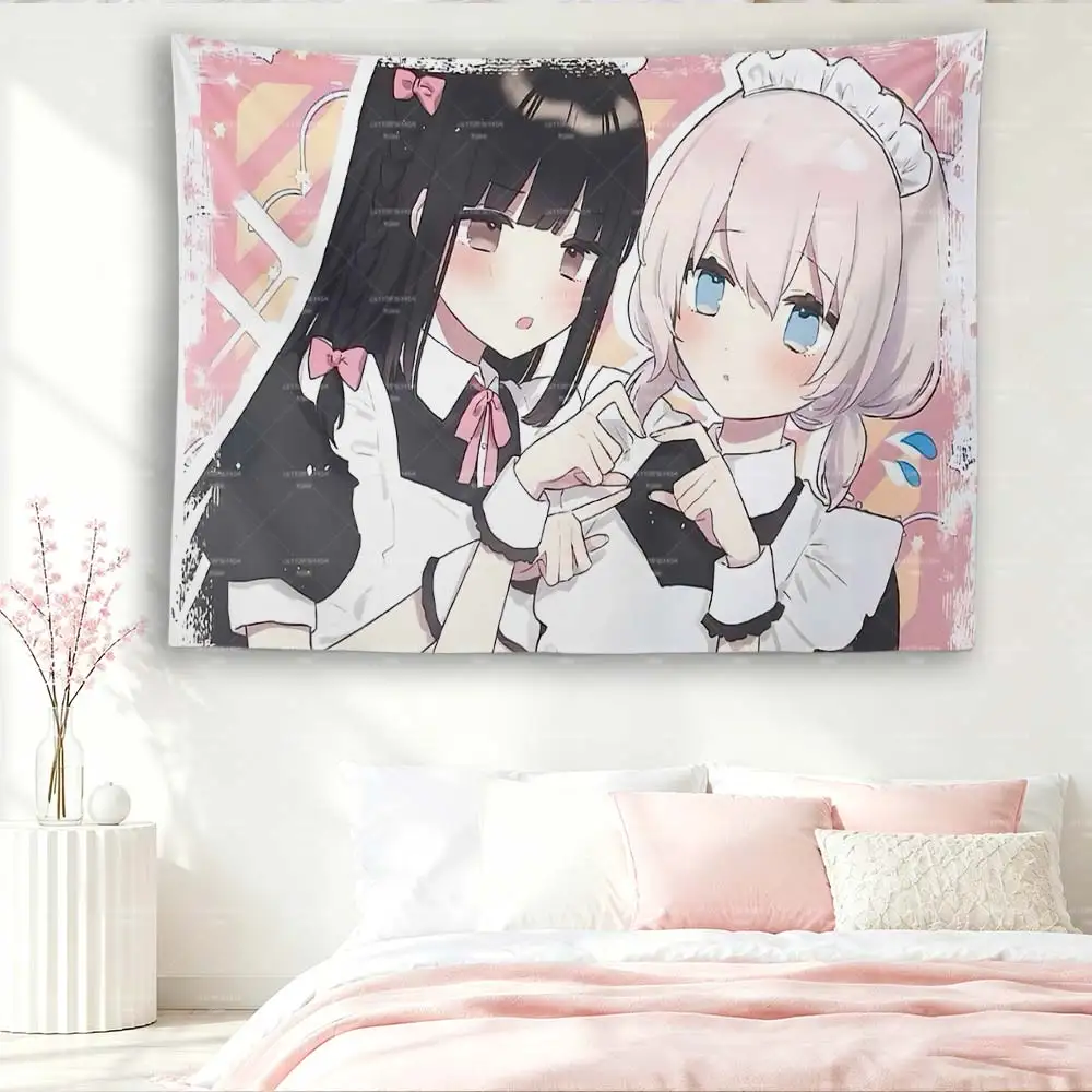 Kitanai Kimi ga Ichiban Kawaii Wandteppich, Airi Hinako Dienstmädchen Rosa Wandbehang Yuri Manga Raumdekoration – Detail 4