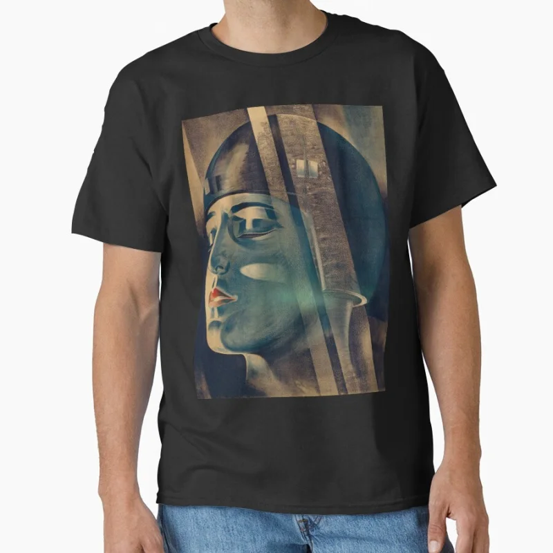 

Retro sci fi Metropolis Poster Fritz Lang Movie germany cinema Short-sleeve crewneck T-shirt large size Adult Tops S-6xl