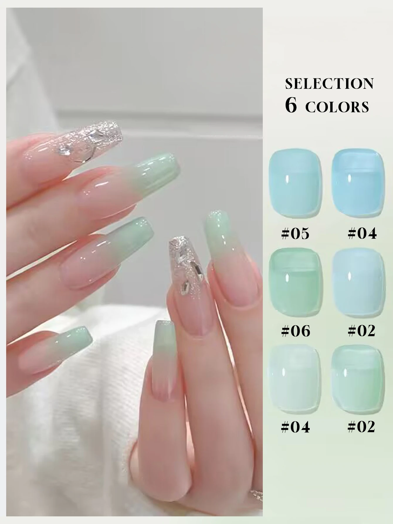 6 STKS 2025 Nieuwe Trendy Nail Art Mode Lichttherapie Ijs Transparant Mint Blauw-Groen Helder Naakt Gel Nagellak, Duurt 28 Dagen