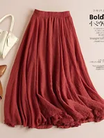 plus Size Women's Cotton Lin Color High Waist Dra A-Line Long Skirt Summer New Sle Slimming Skirt Maxi Dr 5