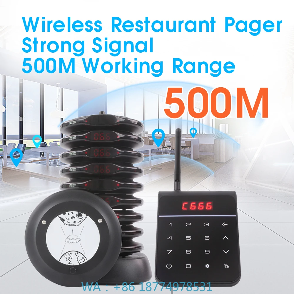Waterproof 20 Coasters Ring Flash Vibrate for Food Court Cafe Shop Wireless Restaurant Pager System Guest Queue Paging System