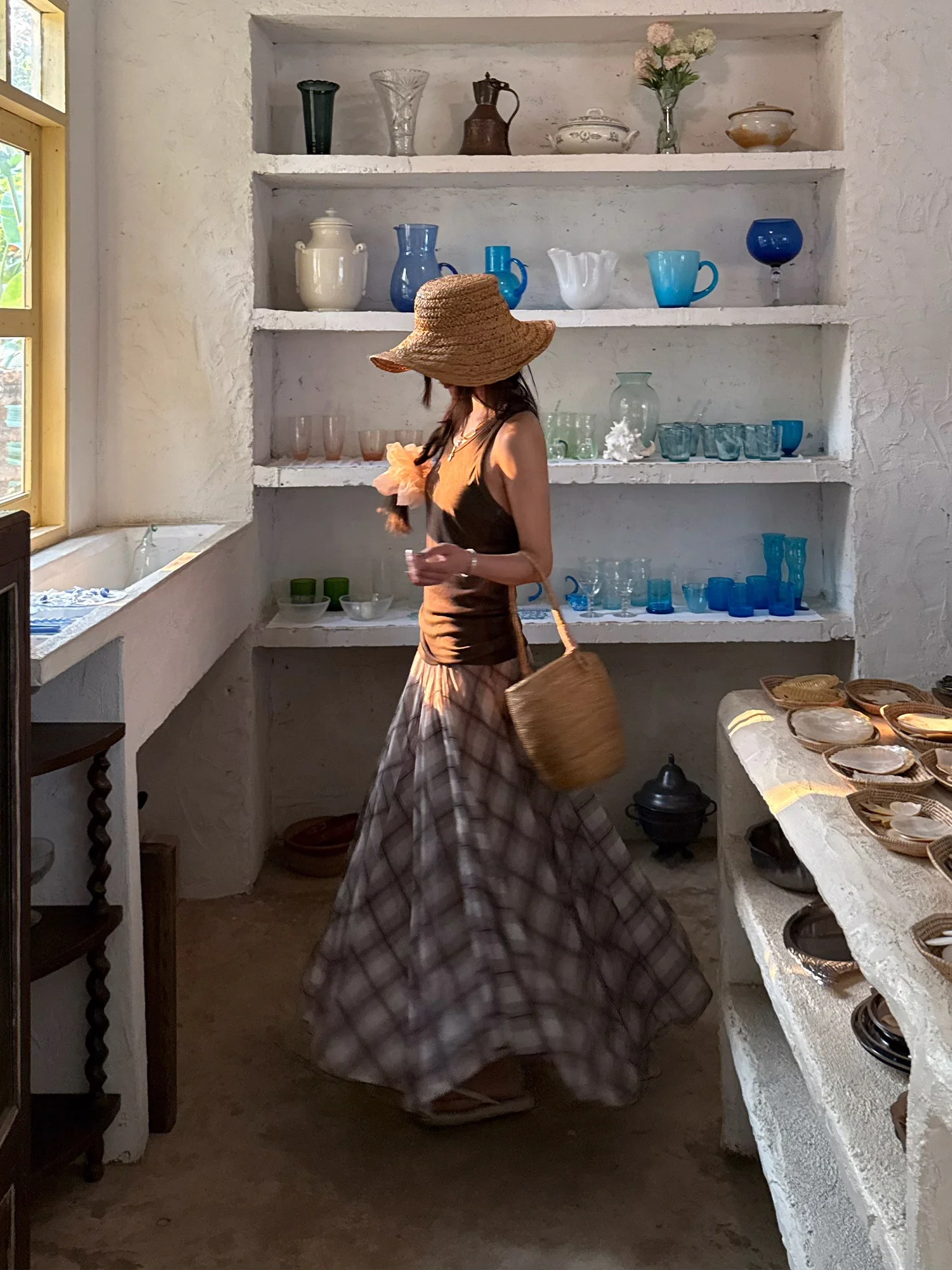 

Plaid Long Skirt f-length Women's Sle with Irregular Design Dental Dog Pattern High Waist Polyester Fiber