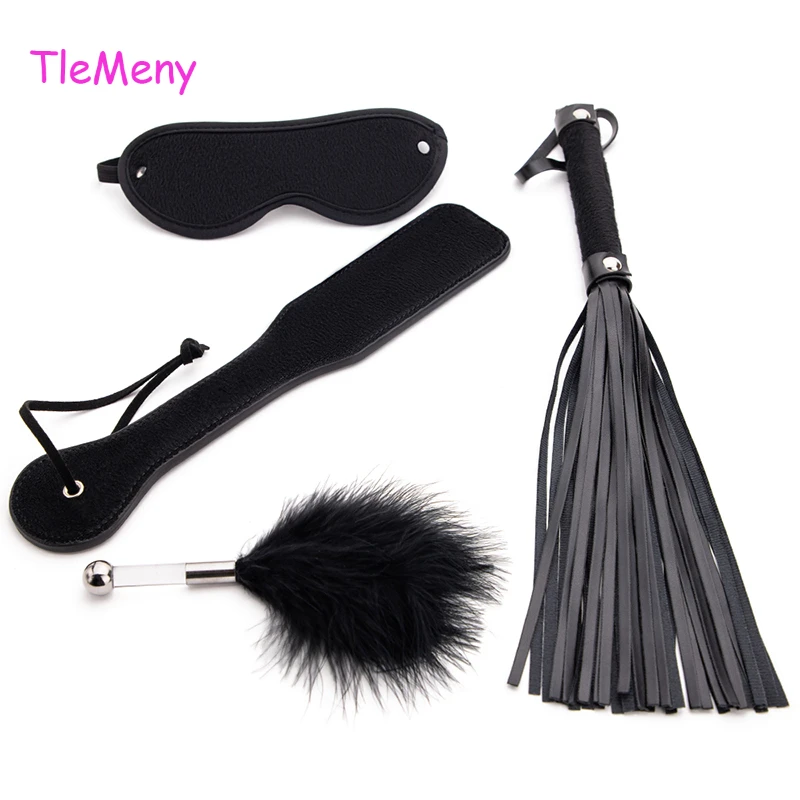 TleMeny 4Pcs Bondage Set BDSM Kits Eye Mask Whip Spanking Paddle Feather Stick Sex Adult Games Erotic Sex Toys For Women Couples