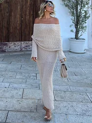 Hochglanz Strick pullover lose Maxi kleid weiblich aushöhlen Sommer Patchwork hohe Taille Strand Urlaub Kleid Strickwaren langes Kleid 2024