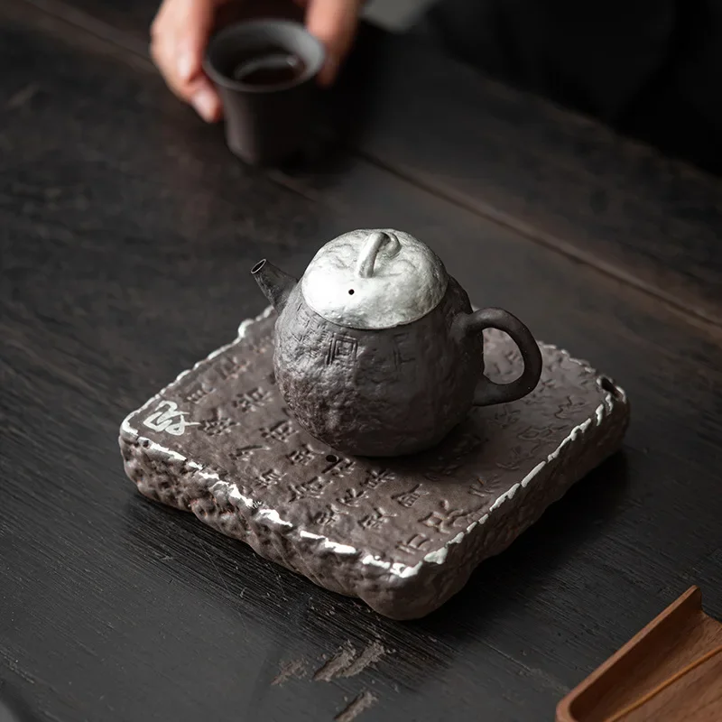Empty Zhai Stoneware Heart Sutra Pot Tray Tea Utensils Ceramic Pot Tea Tray Dry Pour Table Tea Holder Kettle Mat Saving Plate view 2