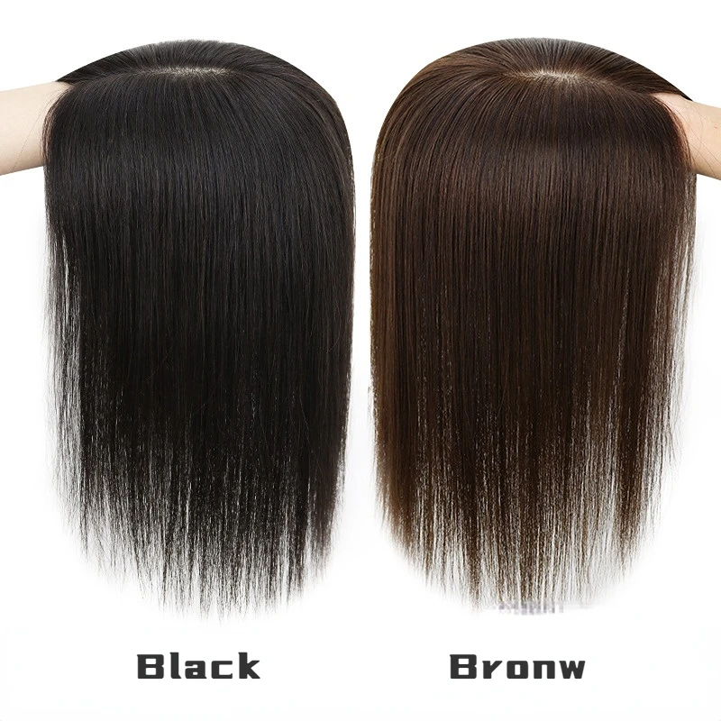 Silk Base Hair Toppers Natural 100% Brazilian Human Hair Topper Wigs For Women Straight Hair Piece With Clips In Natural Color