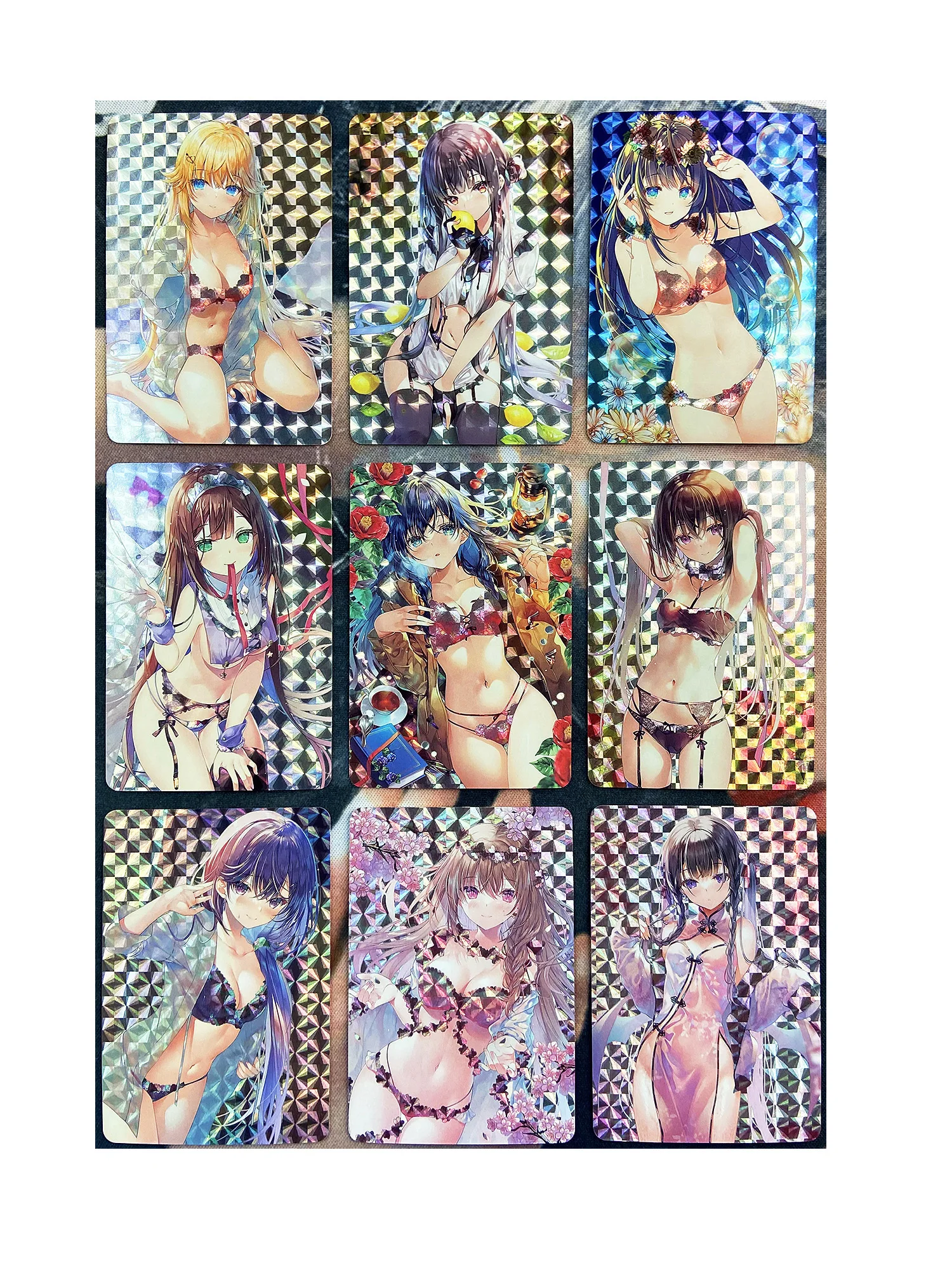 Juego de lencería de belleza ACG para niñas, uniforme de estudiante, traje de baño, Bikini Sexy, Hobby, coleccionables, tarjetas de colección de Anime, 9 unids/set