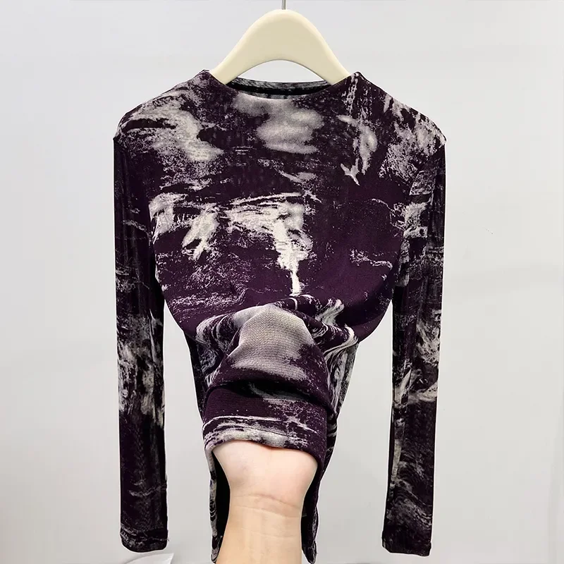 Noble Autumn New Half Turtle Collar Long Sleeve Mesh Bottoming Top