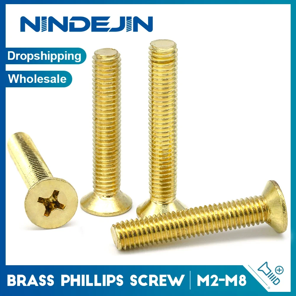 NINDEJIN 2-50pcs Cross Flat Head Brass Screws M2 M3 M4 M5 M6 M8 Phillips Copper Machine Screws for Circuit Board