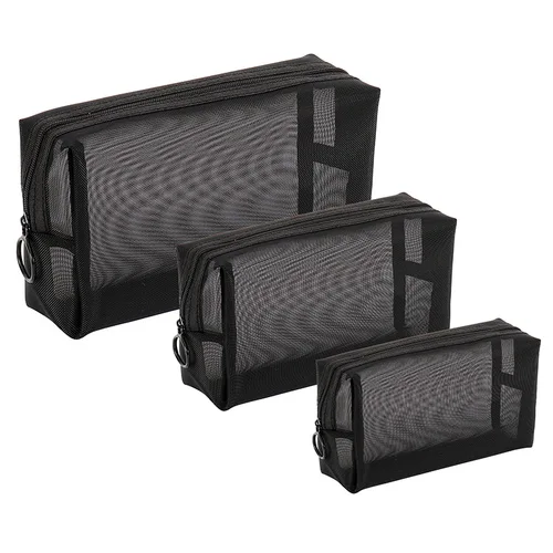 Bolsa de cosméticos de malla de nailon con cremallera, organizador de artículos de tocador en forma de caja, bolsas de maquillaje, lápiz labial multifuncional para mujer, monedero, bolsa