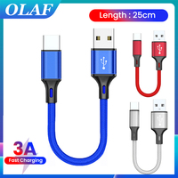 25cm Short Cable USB to Type C/Micro Fast Charging Data Transfer Wire For iPhone 15 Pro Xiaomi Huawei Samsung Oneplus Cellphones