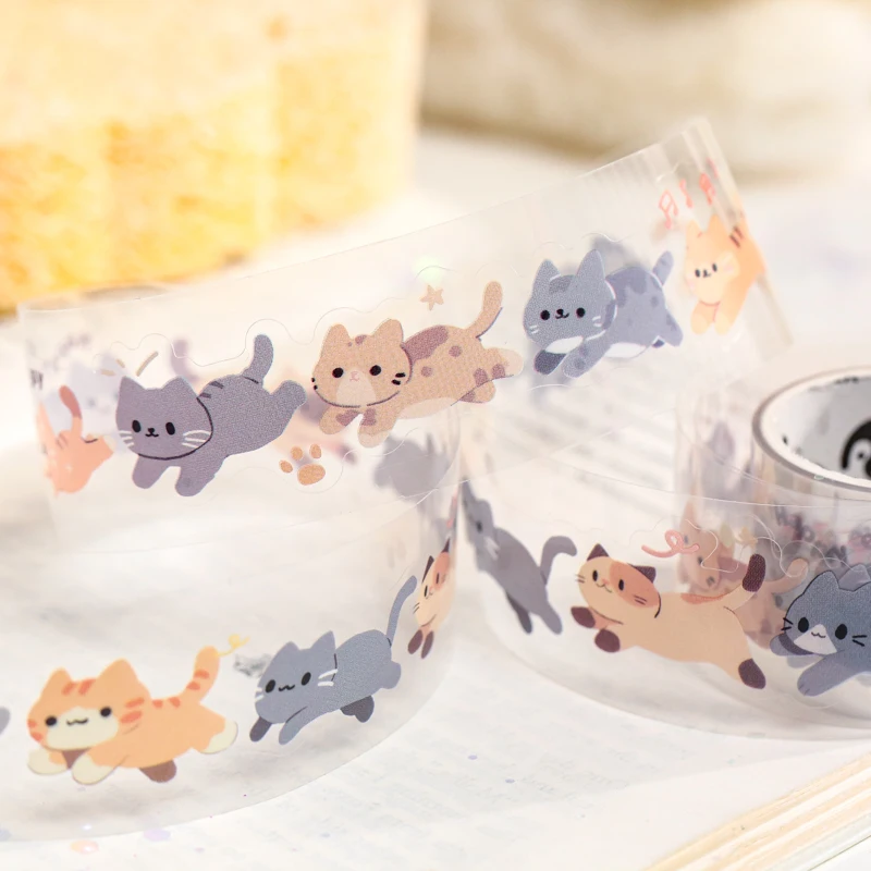 

30 мм * 2 м/рулон кот и собака Kawaii мультфильм ПЭТ наклейка коллаж Junk Journal DIY дневник планировщик для скрапбукинга эстетическая малярная лента
