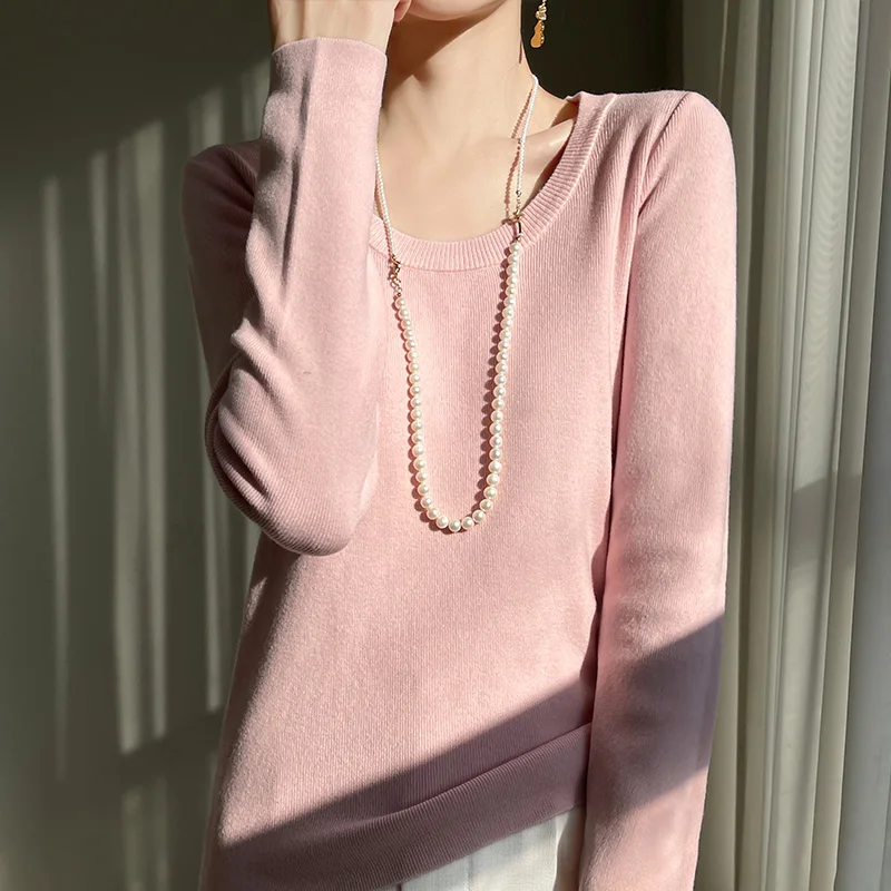 سترة نسائية بقصة ضيقة برقبة دائرية ، بأكمام طويلة ، سترة فضفاضة رقيقة ، أحادية اللون ، موضة أوائل الخريف ، جديدة ، HY135 #5