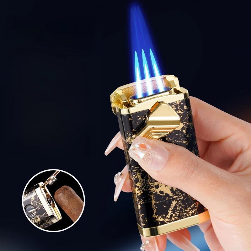 Creative Three-Fire Windproof Cigar Lighter Rocker Arm Ignition Advanced Cigarette Lighter Multifunctional Cigarette Accessories