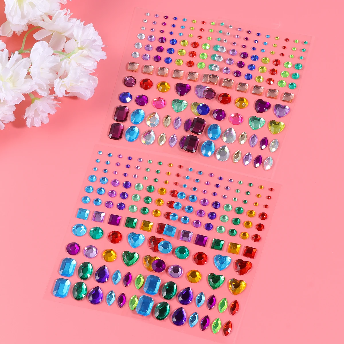 

4 Sheets Transparent Acrylic Crystal Stickers Self Adhesive Gems Craft Rhinestones Decorations for Scrapbooks Picture Frames H