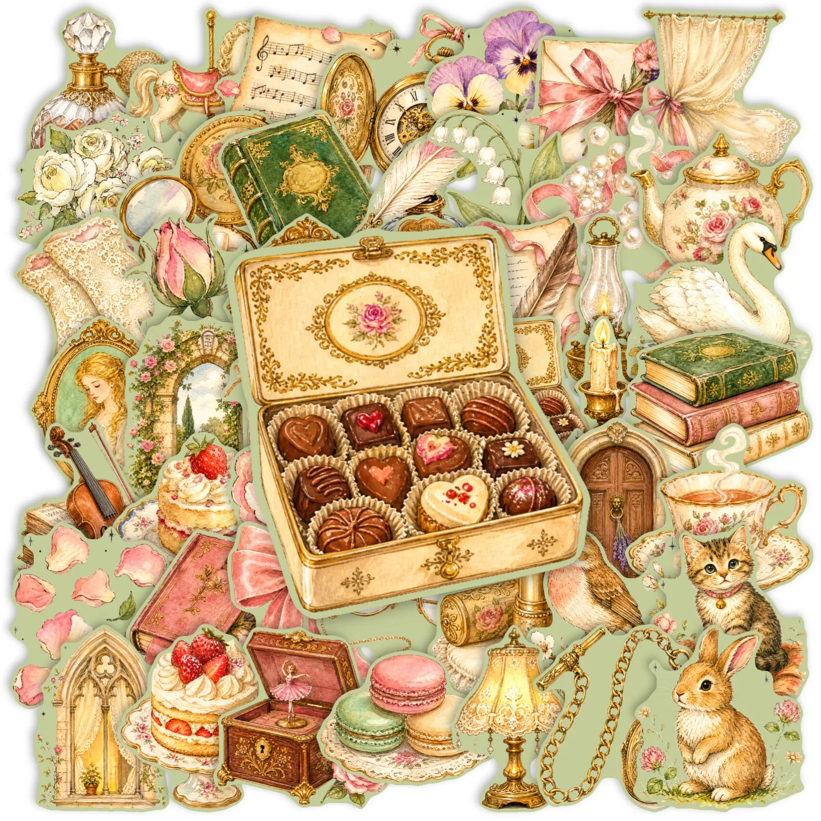 50 autocollants vintage artistiques pour journal, motif campagne européenne, en vinyle imperméable, pour ordinateur portable, coque de téléphone, bagages, bouteille d'eau
