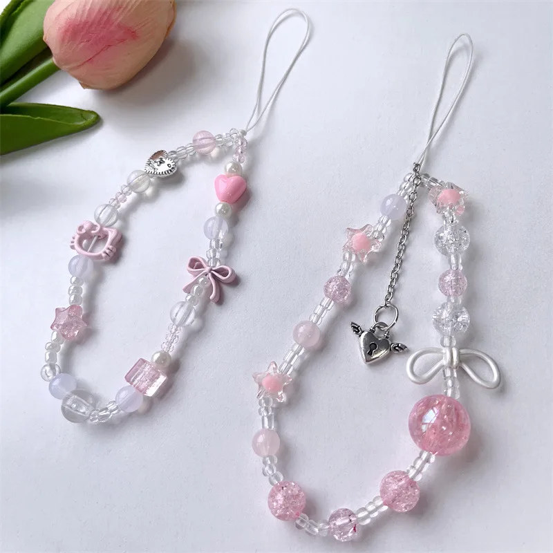 

Милая цепочка для телефона с бусинами в виде кошки, роскошный стиль Ins, цепочка для девушки в стиле Sweet Cool, розовый кулон-подвеска в виде камеры