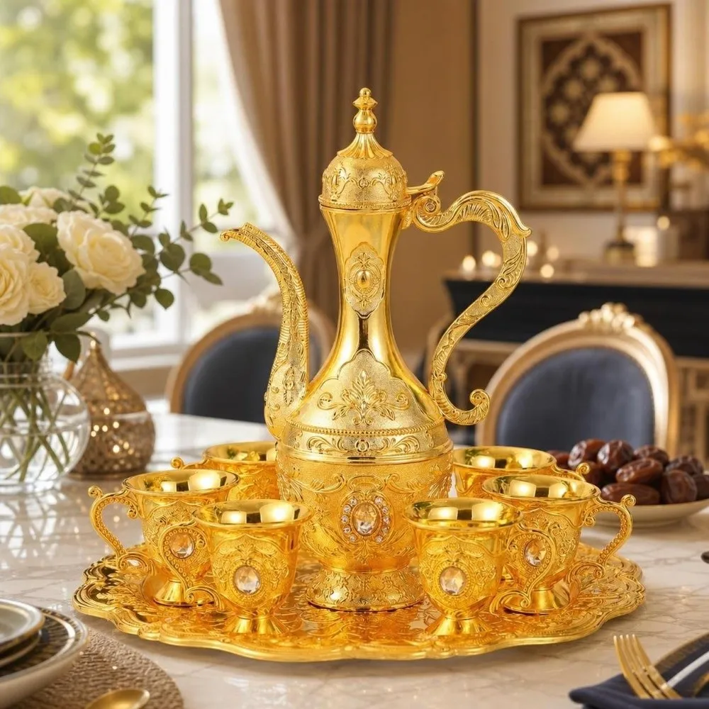 Gifts Luxury Turkish Tea Set Metal Decorative Teapot Kit European Style Multifunctional Vintage Wine Set Party view 3